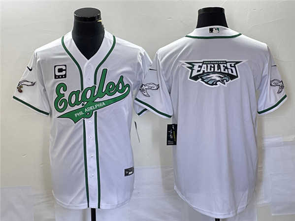 Philadelphia Eagles White Team Big Logo With C Patch Cool Base Stitched Baseball Jersey